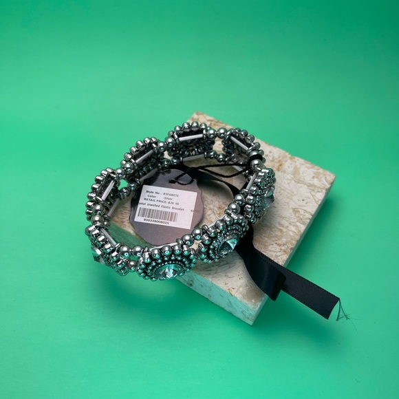 Silver Crystal Jewelled Stretch Bracelet - Picture 6 of 10